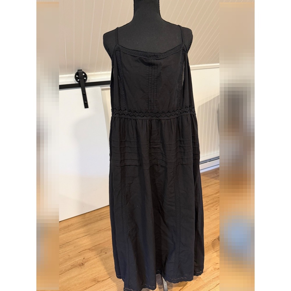 H&M Black Lace Trim Tiered Maxi Sun Dress Boho Cotton Boho Prairie Size L
